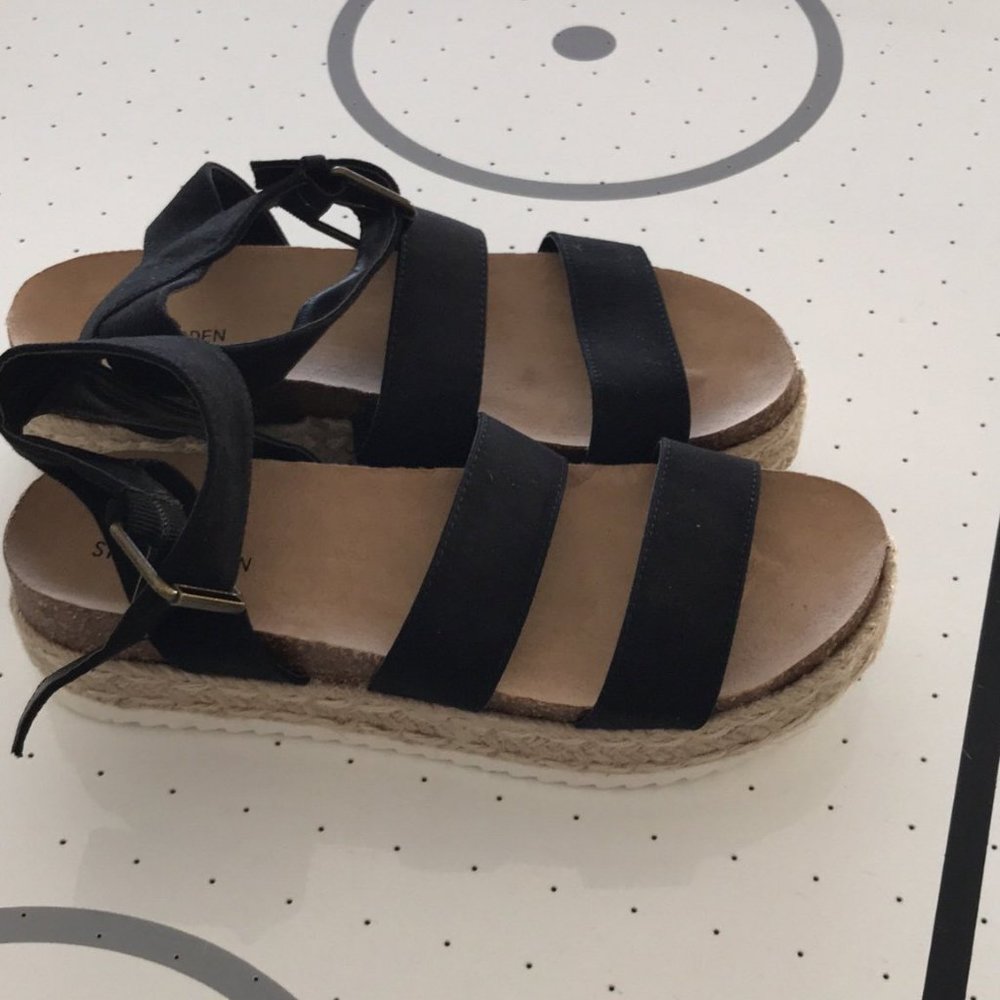 STEVE MADDEN, Platform, BLACK, Espadrille Sandals, Size 7-NEW